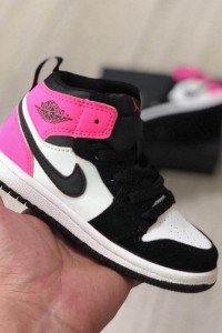 Air Jordan I (1) top Kids black/white/pink